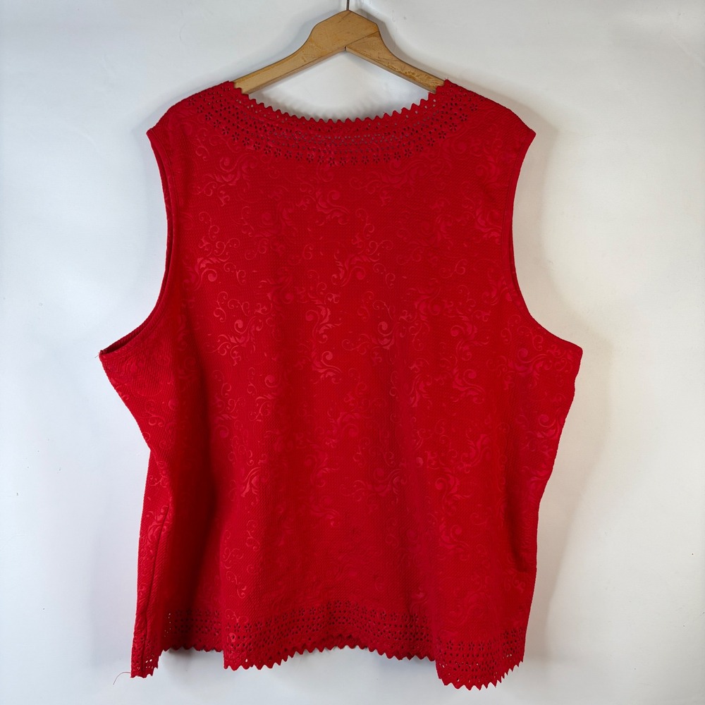Rebecca Malone Sleeveless Top Womens 3X Red Eyelet Scalloped Damask Swirl Blouse - Picture 5 of 7